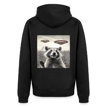 Lustig Erschrecktes Waschbär Selfie UFO Alien - Unisex Premium Bio Zip Hoodie - Schwarz - Hinten - Nico (187cm)