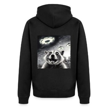 Funny Frightened Raccoon Selfie UFO Alien - Unisex Premium Organic Zip Hoodie - black - Back - Nico (187cm)