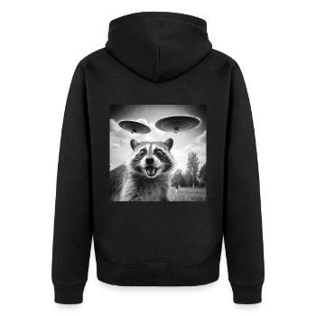 Lustig Erschrecktes Waschbär Selfie UFO Alien - Unisex Premium Bio Zip Hoodie - Schwarz - Hinten - Nico (187cm)