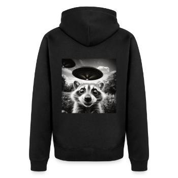 Lustig Erschrecktes Waschbär Selfie UFO Alien - Unisex Premium Bio Zip Hoodie - Schwarz - Hinten - Nico (187cm)