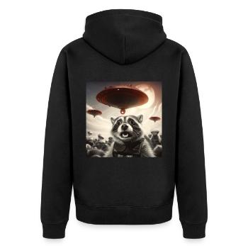Lustig Erschrecktes Waschbär Selfie UFO Alien - Unisex Premium Bio Zip Hoodie - Schwarz - Hinten - Nico (187cm)