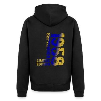 1958 September Limited Edition 65th Birthday Decoration - Unisex Premium Organic Zip Hoodie - black - Back - Nico (187cm)