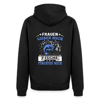 Angler und Fischer - von Frauen verehrt Geschenk - Unisex Premium Bio Zip Hoodie - Schwarz - Hinten - Nico (187cm)