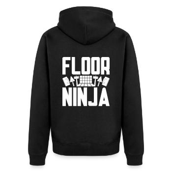 Bodenleger Fliesenleger Estrichleger Floor Ninja - Unisex Premium Bio Zip Hoodie - Schwarz - Hinten - Nico (187cm)