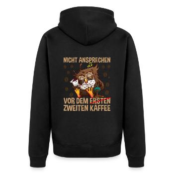 Nicht Ansprechen Kaffee - Unisex Premium Bio Zip Hoodie - Schwarz - Hinten - Nico (187cm)