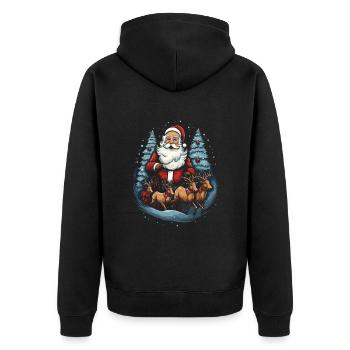 Verbreiten Sie Weihnachtsfreude mit Santa Claus - Unisex Premium Bio Zip Hoodie - Schwarz - Hinten - Nico (187cm)