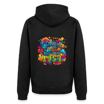 Funky Geburtstag: März 1954 - Psychadelic - Unisex Premium Bio Zip Hoodie - Schwarz - Hinten - Nico (187cm)