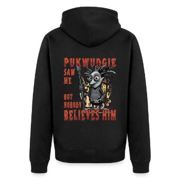 Pukwudgie Sah Mich, Aber Niemand Glaubt Ihm - - Unisex Premium Bio Zip Hoodie - Schwarz - Hinten - Nico (187cm)