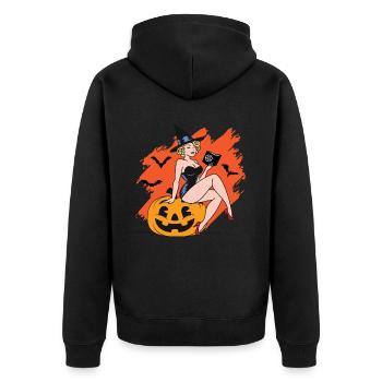 Pin Up Hexe Retro Vintage Halloween - Unisex Premium Bio Zip Hoodie - Schwarz - Hinten - Nico (187cm)