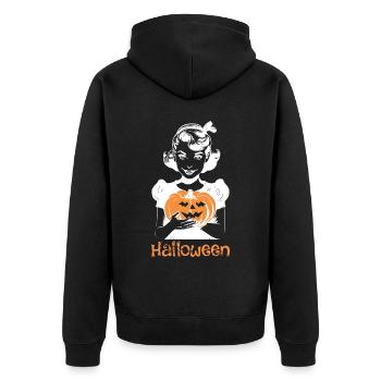 Kürbis Hexe Retro Vintage Halloween - Unisex Premium Bio Zip Hoodie - Schwarz - Hinten - Nico (187cm)