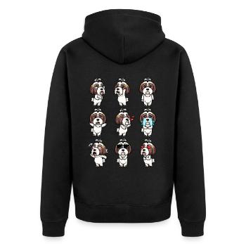Shih Tzu Hund Emoticon - Unisex Premium Bio Zip Hoodie - Schwarz - Hinten - Nico (187cm)