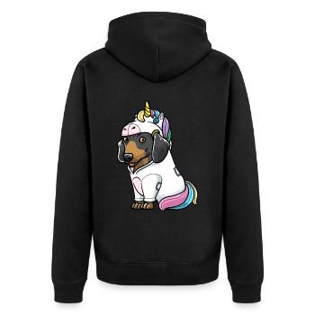 Dackel Hund Im Einhorn-Kostüm Hundeliebhaber - Unisex Premium Bio Zip Hoodie - Schwarz - Hinten - Nico (187cm)