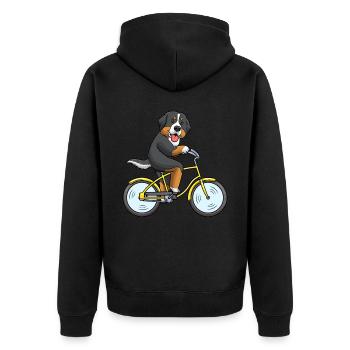 Berner Sennenhund Hund Bouvier Bernois Fahrrad - Unisex Premium Bio Zip Hoodie - Schwarz - Hinten - Nico (187cm)