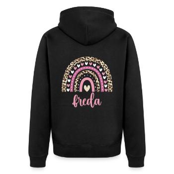 Freda Regenbogen Name Geburtstag Freda - Unisex Premium Bio Zip Hoodie - Schwarz - Hinten - Nico (187cm)