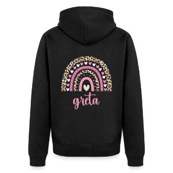 Greta Regenbogen Name Geburtstag Greta - Unisex Premium Bio Zip Hoodie - Schwarz - Hinten - Nico (187cm)