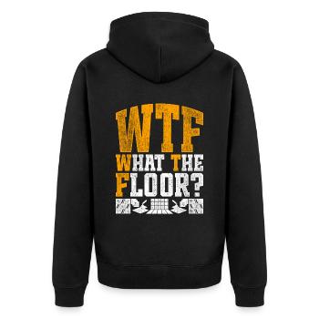 Bodenleger Fliesenleger What The Floor? - Unisex Premium Bio Zip Hoodie - Schwarz - Hinten - Nico (187cm)