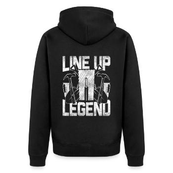 Bodenleger Fliesenleger Line Up Legend - Unisex Premium Bio Zip Hoodie - Schwarz - Hinten - Nico (187cm)