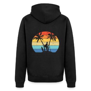 Vintage Surfer Retro Surfing Beach Surf - Unisex Premium Organic Zip Hoodie - black - Back - Nico (187cm)