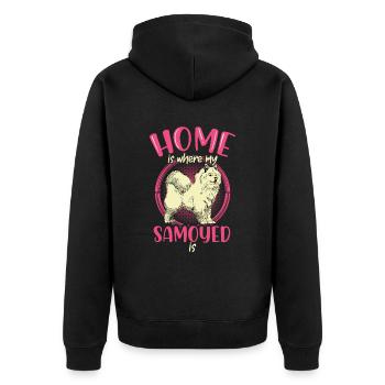 Samojede ist mein Zuhause Samojedenspitz - Unisex Premium Bio Zip Hoodie - Schwarz - Hinten - Nico (187cm)