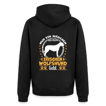 Irischer Wolfshund nur ein Mädchen Windhund - Unisex Premium Bio Zip Hoodie - Schwarz - Hinten - Nico (187cm)