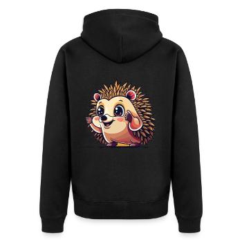 Niedlicher Cartoon Igel in fröhlicher Pose - Unisex Premium Bio Zip Hoodie - Schwarz - Hinten - Nico (187cm)