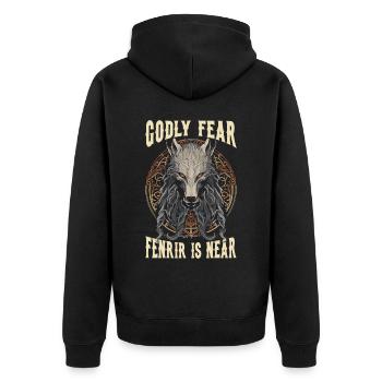 Fenrir Wolf Wikinger Nordische Nordmänner Odins Wolf - Unisex Premium Bio Zip Hoodie - Schwarz - Hinten - Nico (187cm)
