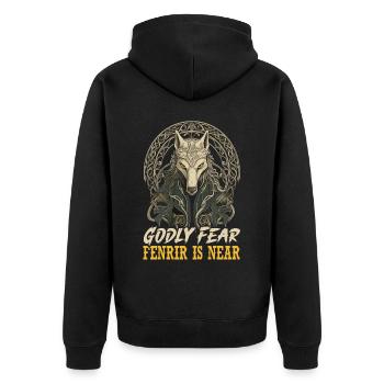 Fenrir Wolf Wikinger Nordische Nordmänner Odins Wolf - Unisex Premium Bio Zip Hoodie - Schwarz - Hinten - Nico (187cm)