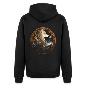 Fenrir Wolf Wikinger Nordisch Nordmänner Odins Wolf - Unisex Premium Bio Zip Hoodie - Schwarz - Hinten - Nico (187cm)