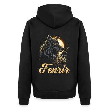Fenrir Wolf Wikinger Nordisch Nordmänner Odins Wolf - Unisex Premium Bio Zip Hoodie - Schwarz - Hinten - Nico (187cm)