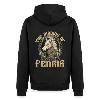 Fenrir Wolf Wikinger Nordische Nordmänner Odins Wolf - Unisex Premium Bio Zip Hoodie - Schwarz - Hinten - Nico (187cm)