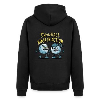 Schneeballschlacht - Snowball Ninja in Action - Unisex Premium Bio Zip Hoodie - Schwarz - Hinten - Nico (187cm)