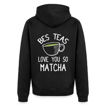 Grüntee-Liebhaber Japanischer Matcha-Latte-Drink - Unisex Premium Bio Zip Hoodie - Schwarz - Hinten - Nico (187cm)