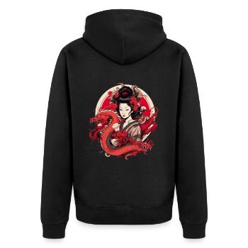 Japan Tradition Japanisch Kultur Frau - Unisex Premium Bio Zip Hoodie - Schwarz - Hinten - Nico (187cm)