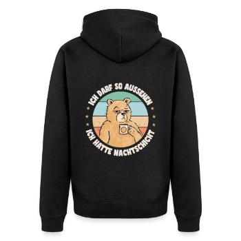 Bär Nachtschicht Schichtarbeiter Schichtdienst - Unisex Premium Bio Zip Hoodie - Schwarz - Hinten - Nico (187cm)