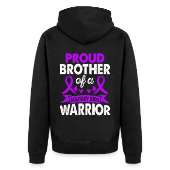 Bruder Des Militärs Kinder Kriegerbewusstsein Lila - Unisex Premium Bio Zip Hoodie - Schwarz - Hinten - Nico (187cm)
