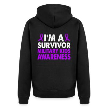 Survivor Military Kids Awareness Month Lila Band - Unisex Premium Bio Zip Hoodie - Schwarz - Hinten - Nico (187cm)