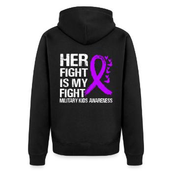 Ihr Kampf gegen Military Kids Awareness - Unisex Premium Bio Zip Hoodie - Schwarz - Hinten - Nico (187cm)