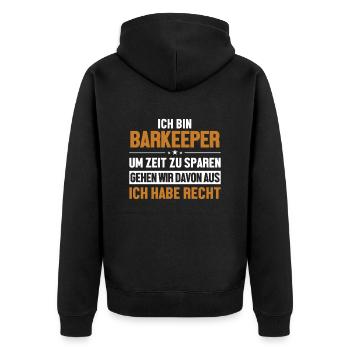 Barkeeper hat immer Recht Barmann Bartender - Unisex Premium Bio Zip Hoodie - Schwarz - Hinten - Nico (187cm)