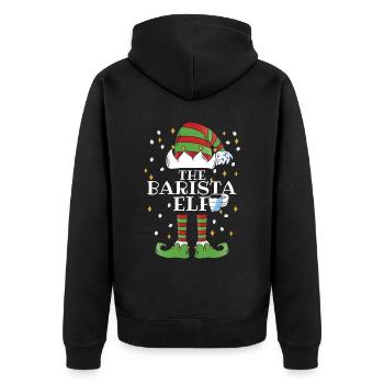 The Barista Elf Coffee - Unisex Premium Bio Zip Hoodie - Schwarz - Hinten - Nico (187cm)