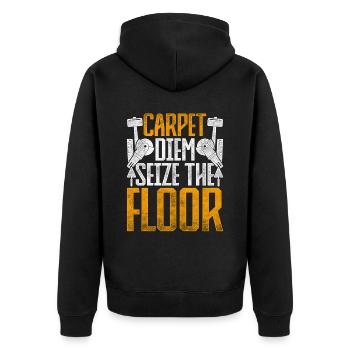 Bodenleger Carpet Diem Seize The Floor - Unisex Premium Bio Zip Hoodie - Schwarz - Hinten - Nico (187cm)