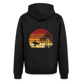 Vintage Surfer Retro Surfing Beach Surf - Unisex Premium Organic Zip Hoodie - black - Back - Nico (187cm)