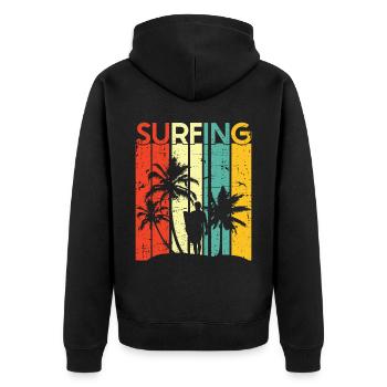 Vintage Surfer Retro Surfing Beach Surf - Unisex Premium Organic Zip Hoodie - black - Back - Nico (187cm)