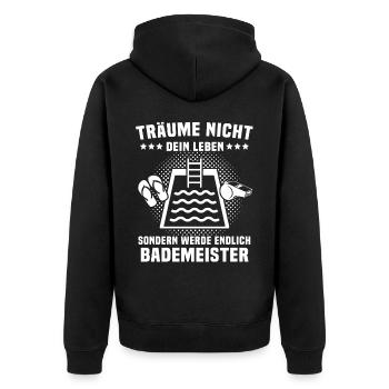 Bademeister Schwimmmeister - Unisex Premium Bio Zip Hoodie - Schwarz - Hinten - Nico (187cm)
