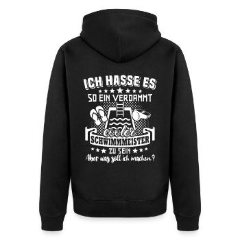 Schwimmmeister - Unisex Premium Bio Zip Hoodie - Schwarz - Hinten - Nico (187cm)