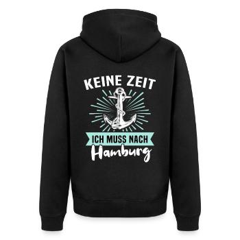 Hamburg Sprüche - Unisex Premium Bio Zip Hoodie - Schwarz - Hinten - Nico (187cm)