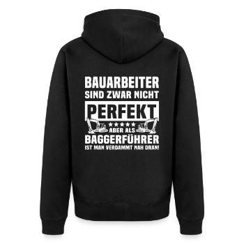 Baggerführer Baggerfahrer - Unisex Premium Bio Zip Hoodie - Schwarz - Hinten - Nico (187cm)