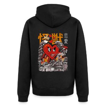 Kaiju Herz Japanisch Anime Monster Valentinstag - Unisex Premium Bio Zip Hoodie - Schwarz - Hinten - Nico (187cm)