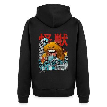 Kaiju Capybara Japanisches Anime-Monster - Unisex Premium Bio Zip Hoodie - Schwarz - Hinten - Nico (187cm)