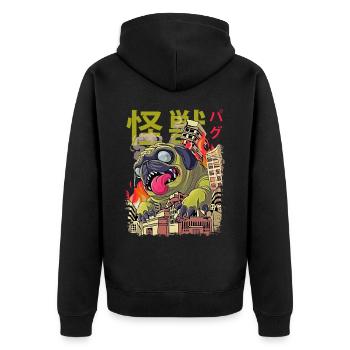 Kaiju Pug Japanese Anime Monster Dog - Unisex Premium Organic Zip Hoodie - black - Back - Nico (187cm)