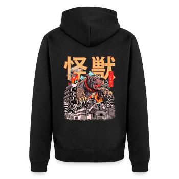 Kaiju Pitbull Japanischer Anime Monster Hund - Unisex Premium Bio Zip Hoodie - Schwarz - Hinten - Nico (187cm)